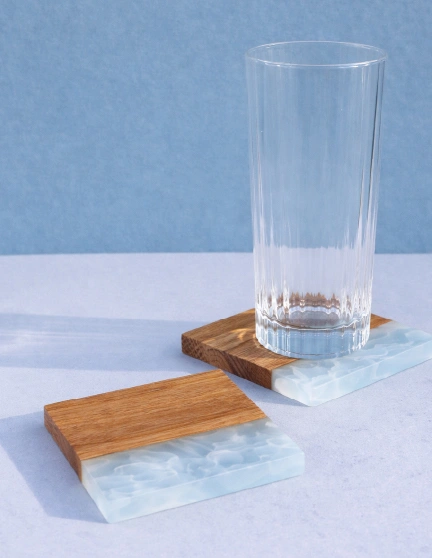 sous-verres chene r&eacute;sine effet glace